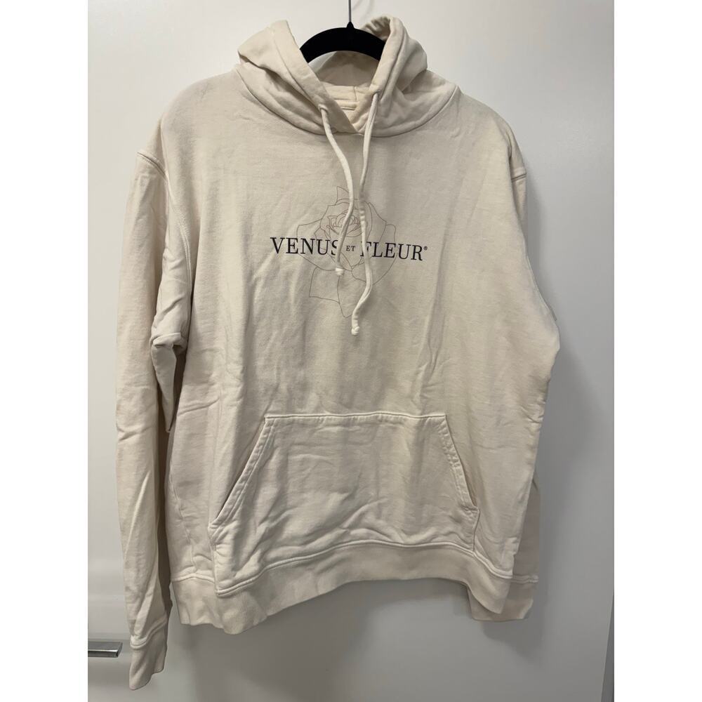 Venus Et Fleur Hoodie Unisex Medium Beige Cotton Graphic Print Sweatshirt Preppy
